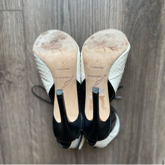 Brian Atwood Lodosa White Leather Peep Toe Stilettos | 7 - Picture 8 of 11